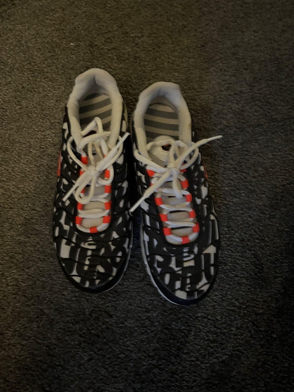 Nike Kids Black & White Patterned Sneakers with Orange Accents